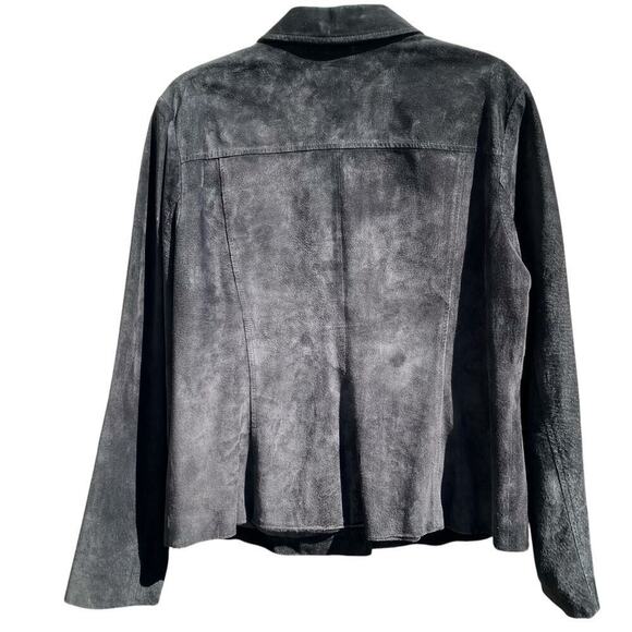 LOFT Vintage Y2K Black Suede Jacket Button Front Relaxed Casual Whimsygoth Sz L - Picture 7 of 16